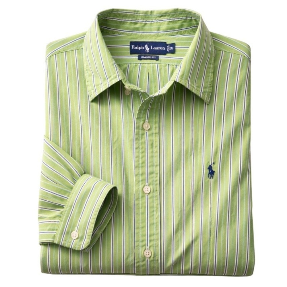 Ralph Lauren Mens XL Classic Fit Striped Button Down Shirt Green/White Long Slv